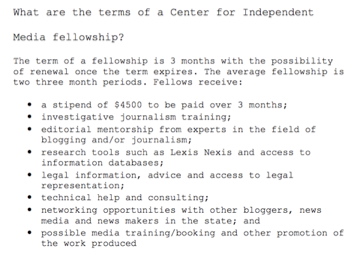 Center for Independent Media fellowship application