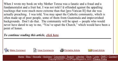 Screenshot of FrontPage Hitchens Transcript, June 1, 2007