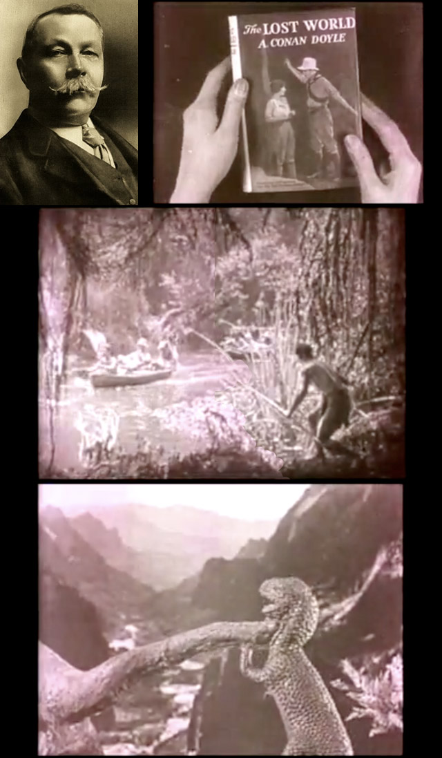 montage of Sir Arthur Conan Doyle's The Lost World, using shots from 1925 film