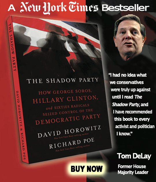 Advertisement for book: The Shadow Party - How George Soros, Hillary Clinton and Sixties Radicals Siezed Control of the Democratic Party